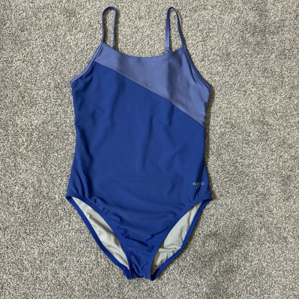 Speedo Swimsuit Womens 8 Blue One Piece Adjustable Straps Racerback Sporty Swim